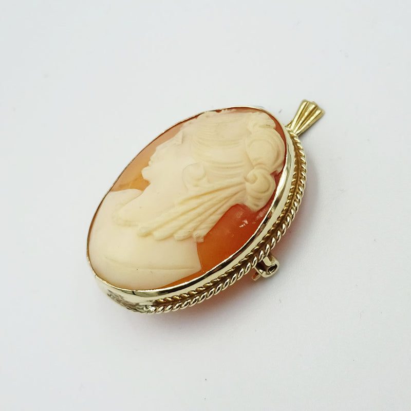 9ct Gold Cameo Vintage Oval 34mm Brooch Pendant 9g - Richard Miles Jewellers