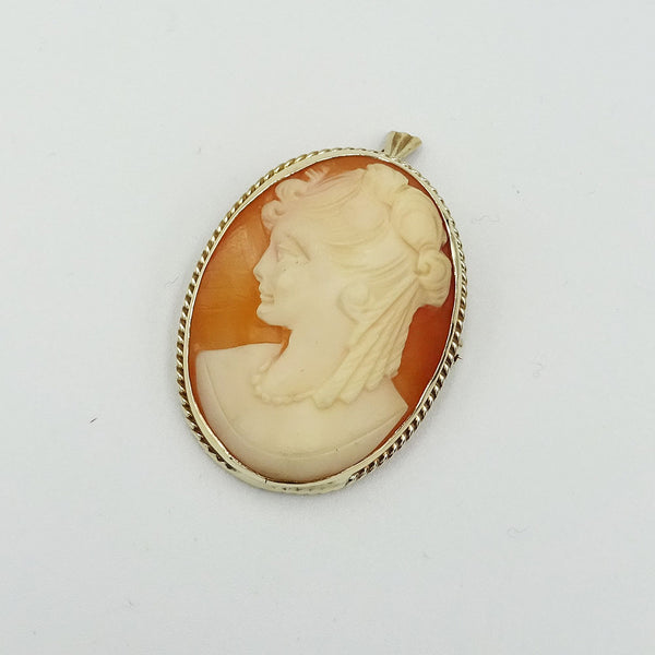 9ct Gold Cameo Vintage Oval 34mm Brooch Pendant 9g - Richard Miles Jewellers