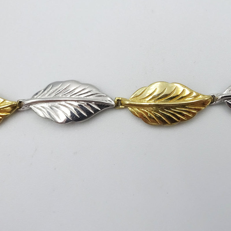 9ct 2 Colour Yellow White Gold Unique Leaf Ladies Bracelet 7.5inch 8.3g - Richard Miles Jewellers