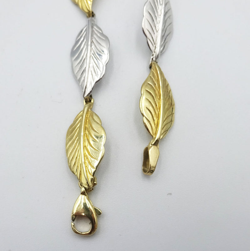 9ct 2 Colour Yellow White Gold Unique Leaf Ladies Bracelet 7.5inch 8.3g - Richard Miles Jewellers