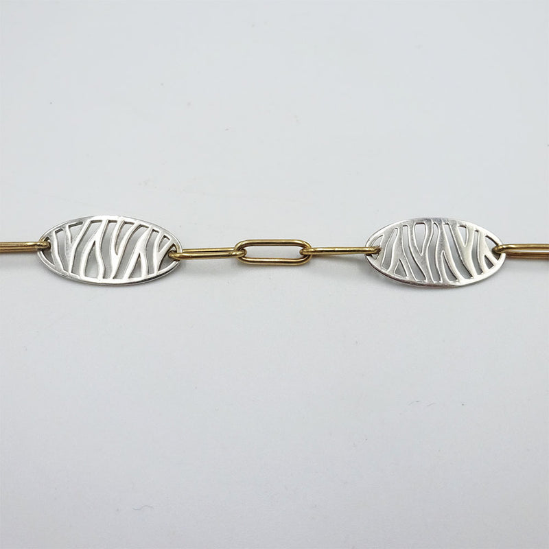 9ct Yellow White Gold Zebra Stripe & Bar Link Ladies Bracelet 7.75inch 4.9g - Richard Miles Jewellers