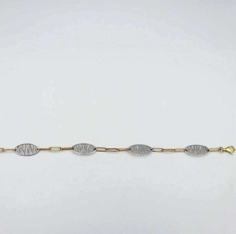 9ct Yellow White Gold Zebra Stripe & Bar Link Ladies Bracelet 7.75inch 4.9g - Richard Miles Jewellers