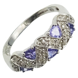 9ct White Gold 0.3ct Diamond & Tanzanite Ladies Cluster Ring Size P 3.4g - Richard Miles Jewellers