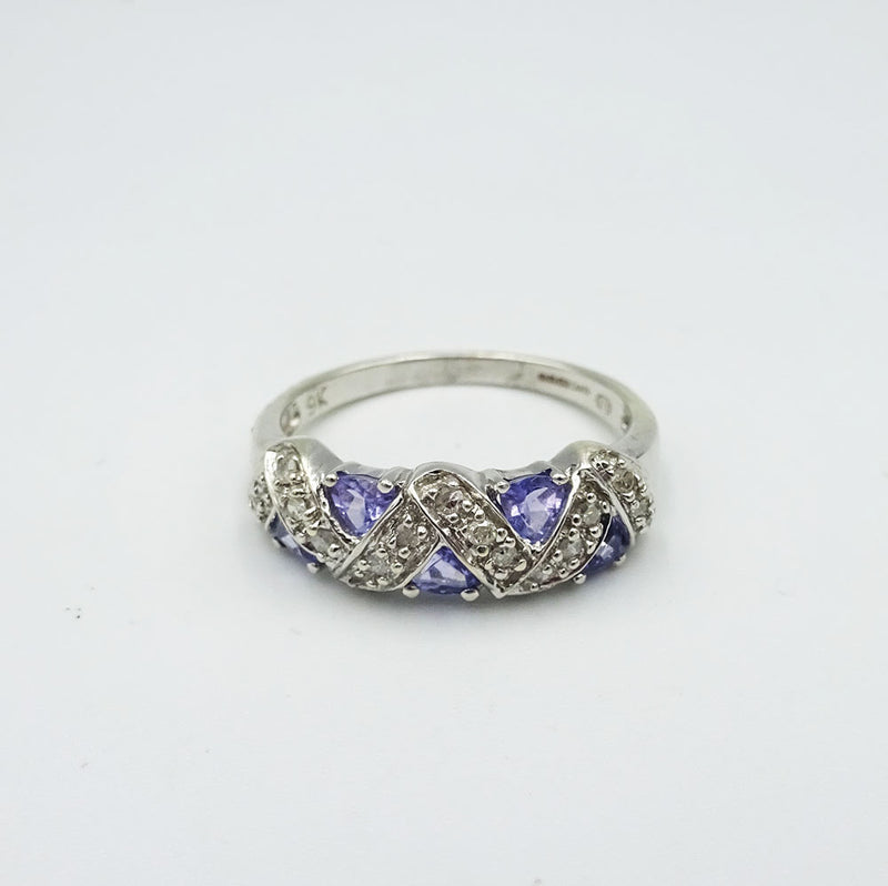 9ct White Gold 0.3ct Diamond & Tanzanite Ladies Cluster Ring Size P 3.4g - Richard Miles Jewellers