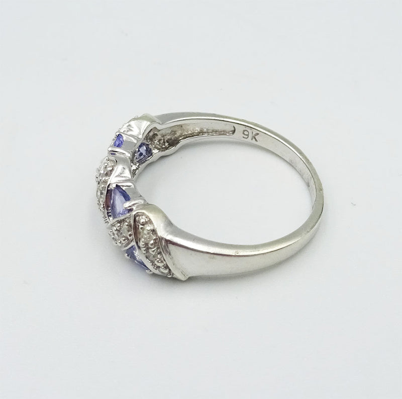 9ct White Gold 0.3ct Diamond & Tanzanite Ladies Cluster Ring Size P 3.4g - Richard Miles Jewellers