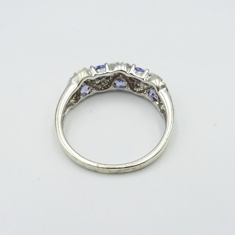 9ct White Gold 0.3ct Diamond & Tanzanite Ladies Cluster Ring Size P 3.4g - Richard Miles Jewellers