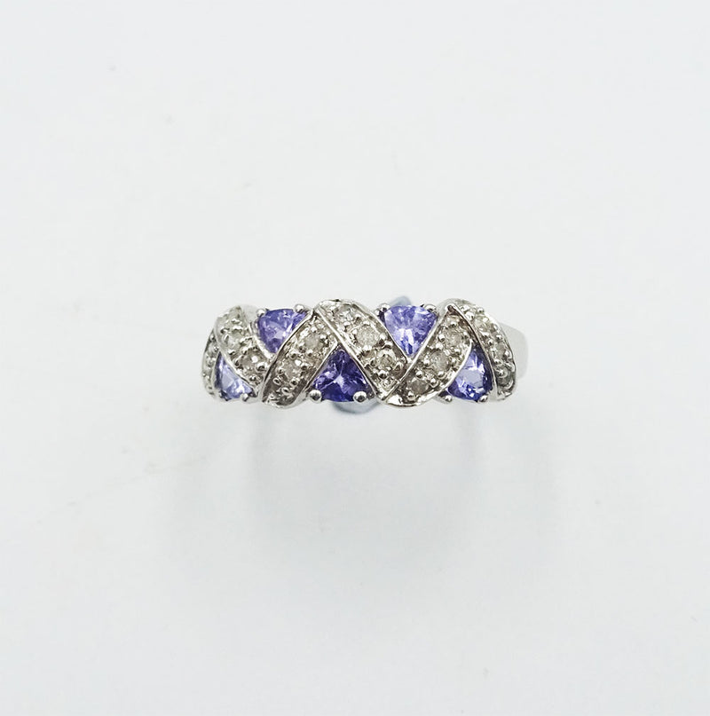 9ct White Gold 0.3ct Diamond & Tanzanite Ladies Cluster Ring Size P 3.4g - Richard Miles Jewellers