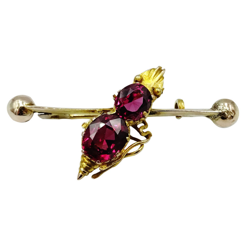 9ct Yellow Gold Vintage Detailed Claw Set Oval Garnet Ladies Broche 40mm 3.6g - Richard Miles Jewellers