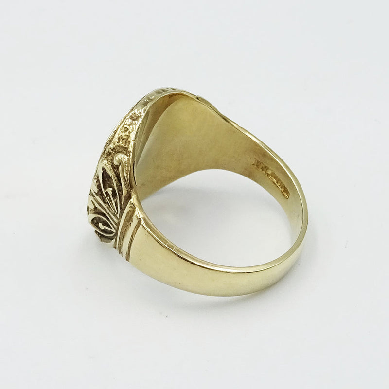 9ct Yellow Gold Gents Cushion Signet Ring With Engraved Shoulders Size R 1/2 - Richard Miles Jewellers