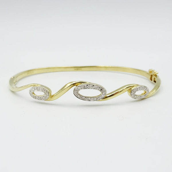 9ct Gold Diamond Bangle Set Oval Swirl Design 0.10ct - Richard Miles Jewellers