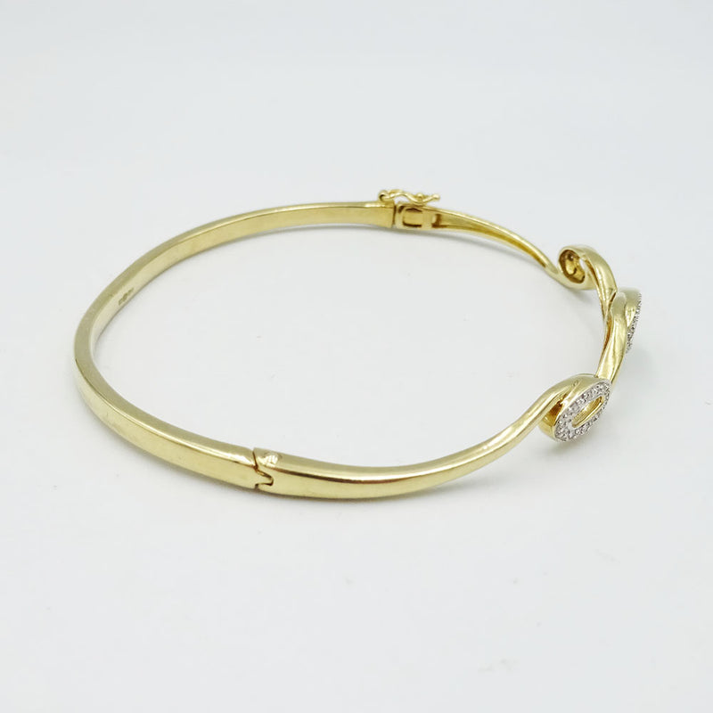9ct Gold Diamond Bangle Set Oval Swirl Design 0.10ct - Richard Miles Jewellers