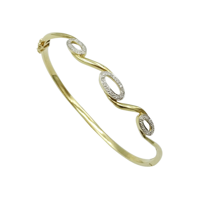 9ct Gold Diamond Bangle Set Oval Swirl Design 0.10ct - Richard Miles Jewellers