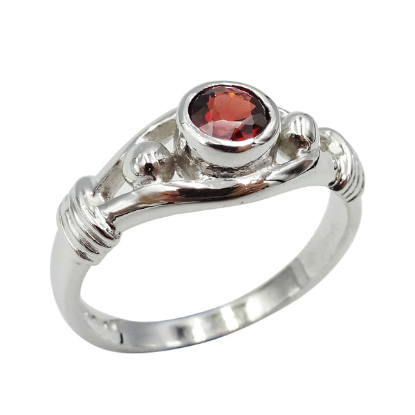 9ct White Gold Rope Detail Garnet Ring Size O - Richard Miles Jewellers