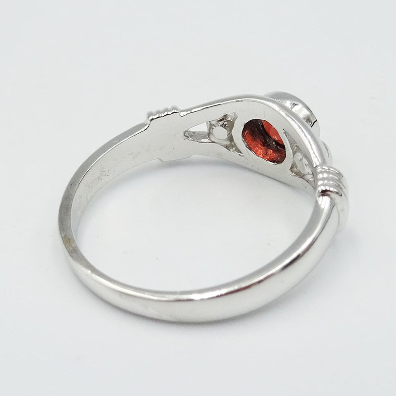 9ct White Gold Rope Detail Garnet Ring Size O - Richard Miles Jewellers