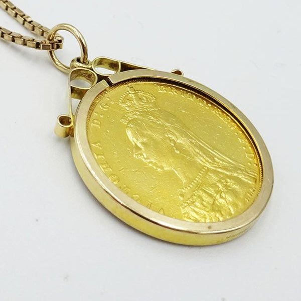 22ct 1888 Queen Victoria Full Sovereign & 9ct mount 9.46g (chain not included) - Richard Miles Jewellers