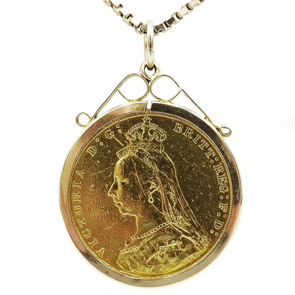 22ct 1888 Queen Victoria Full Sovereign & 9ct mount 9.46g (chain not included) - Richard Miles Jewellers