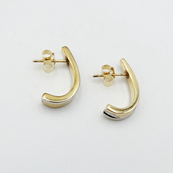 9ct Two Colour Gold Curved Ladies Stud Earrings - Richard Miles Jewellers