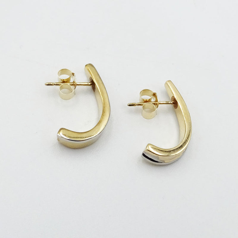 9ct Two Colour Gold Curved Ladies Stud Earrings - Richard Miles Jewellers