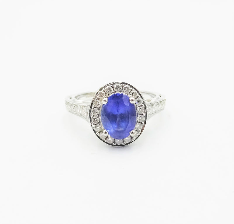 18ct White Gold Tanzanite and Diamond Ring