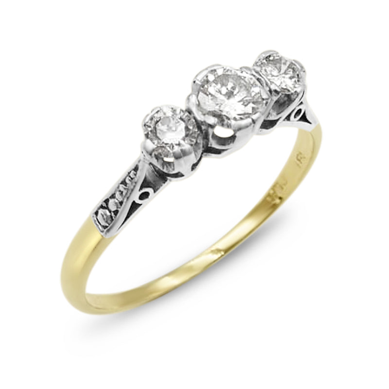 18ct Gold Three Stone Vintage Diamond 0.50ct Ring