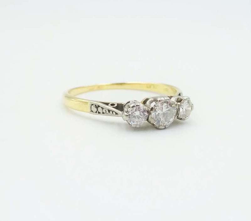 18ct Gold Three Stone Vintage Diamond 0.50ct Ring