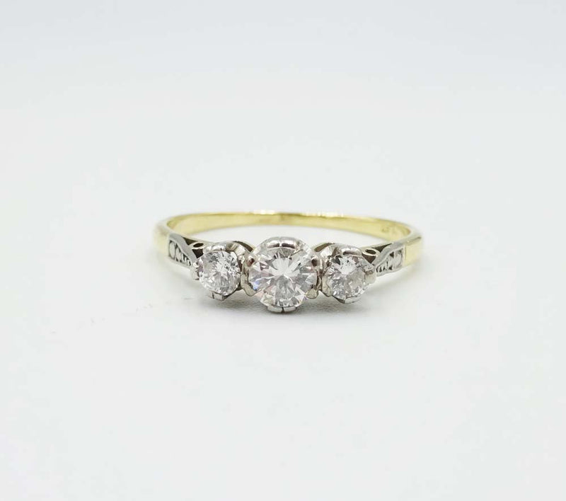 18ct Gold Three Stone Vintage Diamond 0.50ct Ring