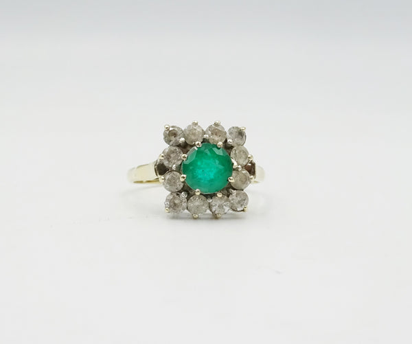 9ct Gold CZ and Green Stone Cluster Ring