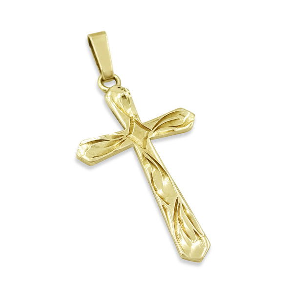 9ct Gold Engraved Patterned Cross