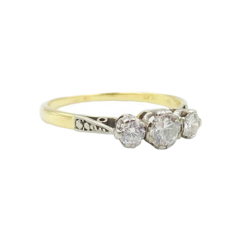 18ct Gold Three Stone Vintage Diamond 0.50ct Ring