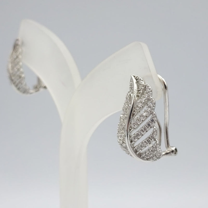 Silver Ladies Cubic Zirconia Elegant Leaf Stud Earrings 19mm - Richard Miles Jewellers
