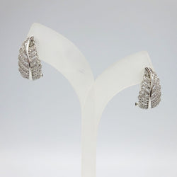 Silver Ladies Cubic Zirconia Elegant Leaf Stud Earrings 19mm - Richard Miles Jewellers