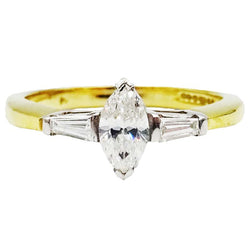 18ct Yellow Gold Marquise Tapered 0.50ct Colour G Clarity SI1 Diamond Set Shoulder Engagement Ring Size M 3.7g - Richard Miles Jewellers