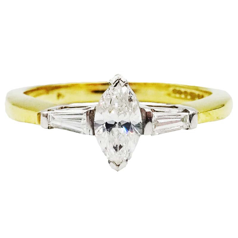 18ct Yellow Gold Marquise Tapered 0.50ct Colour G Clarity SI1 Diamond Set Shoulder Engagement Ring Size M 3.7g - Richard Miles Jewellers