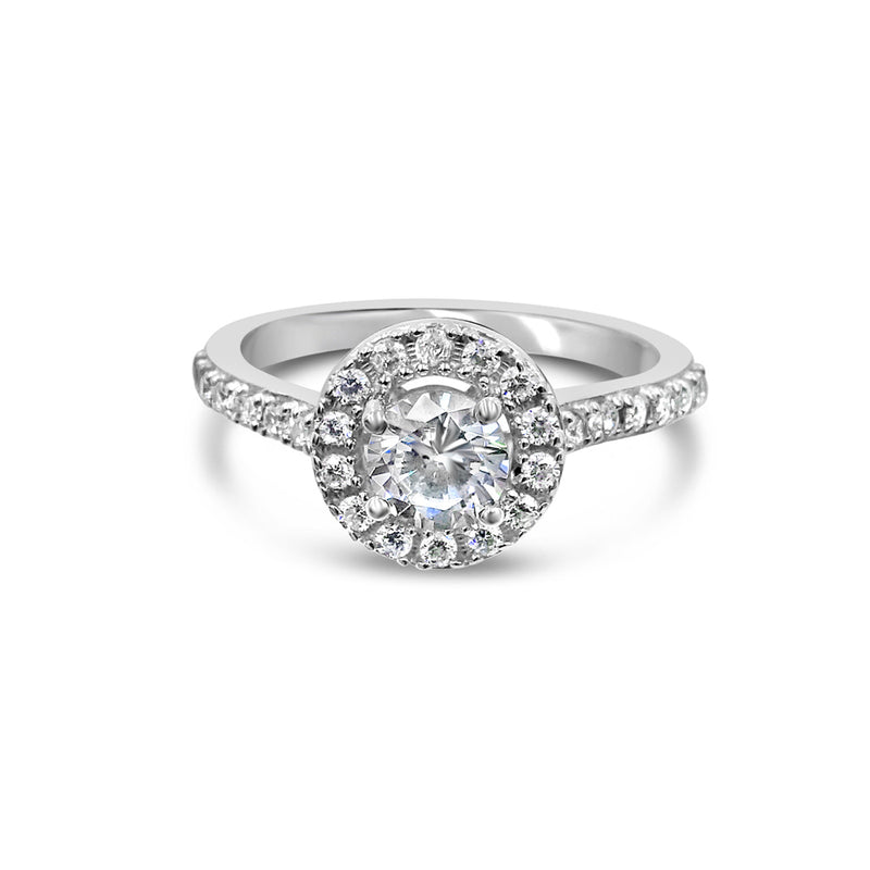 18ct White Gold 750 UK Hall Marked CZ Halo Two Shoulder Ladies Ring Size N 2.8g - Richard Miles Jewellers