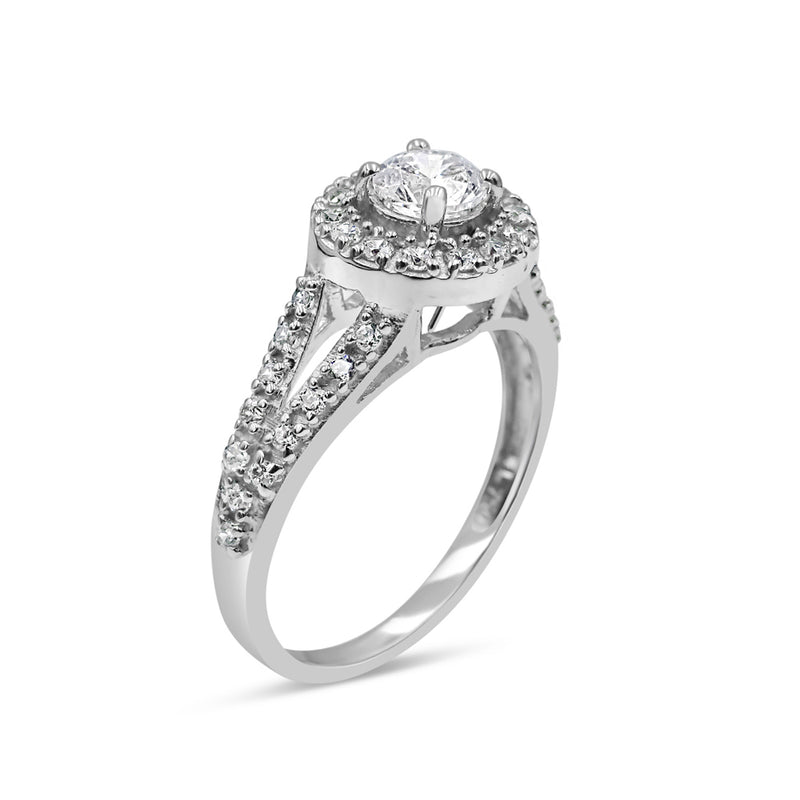 18ct White Gold 750 UK Hall Marked CZ Halo Two Shoulder Ladies Ring Size N 2.8g - Richard Miles Jewellers