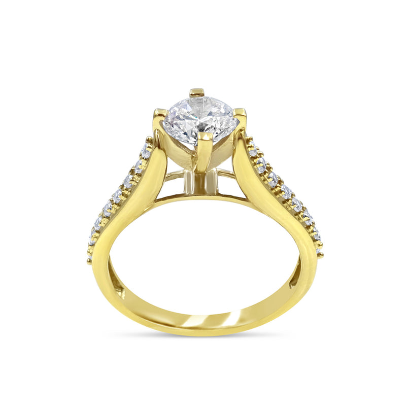 18ct Yellow Gold 750 UK Hall Marked CZ Engagement Ring Shoulder Detailing Size O - Richard Miles Jewellers
