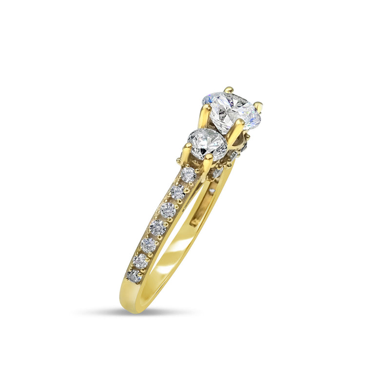 18ct Yellow Gold Cubic Zirconia 3 Stone Centre and Sparkly Shoulders Size O 3.6g - Richard Miles Jewellers