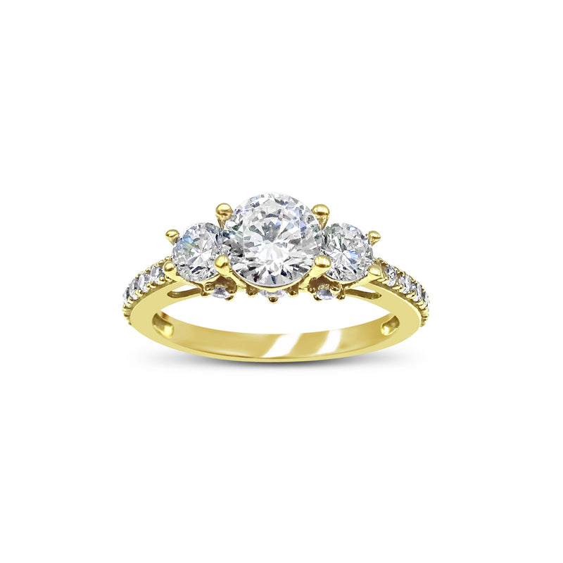 18ct Yellow Gold Cubic Zirconia 3 Stone Centre and Sparkly Shoulders Size O 3.6g - Richard Miles Jewellers