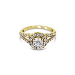18ct Yellow Gold 750 UK Hall Marked CZ Halo Two Shoulder Ladies Ring Size N 3.4g - Richard Miles Jewellers