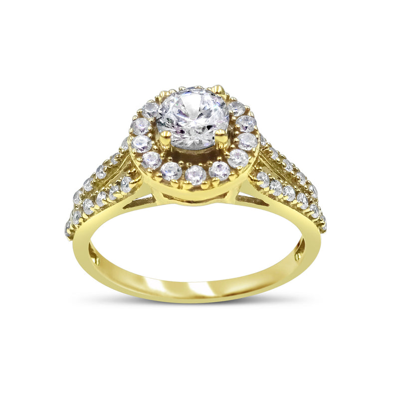 18ct Yellow Gold 750 UK Hall Marked CZ Halo Two Shoulder Ladies Ring Size N 3.4g - Richard Miles Jewellers