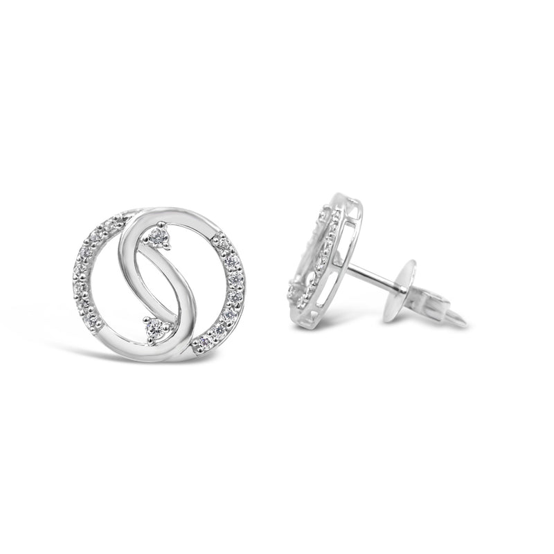 18ct White Gold Intertwined CZ Circle Ladies Stud Earrings - Richard Miles Jewellers