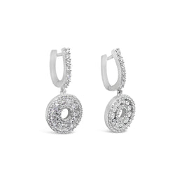 18ct White Gold Double Circle Cubic Zirconia Cluster Drop Earrings - Richard Miles Jewellers