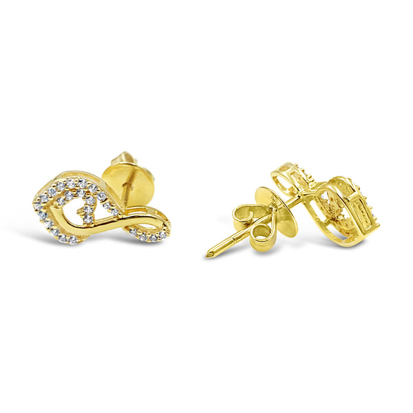18ct Yellow Gold CZ Music Note With Heart Addition Ladies Stud Earrings - Richard Miles Jewellers