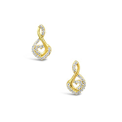 18ct Yellow Gold CZ Music Note With Heart Addition Ladies Stud Earrings - Richard Miles Jewellers
