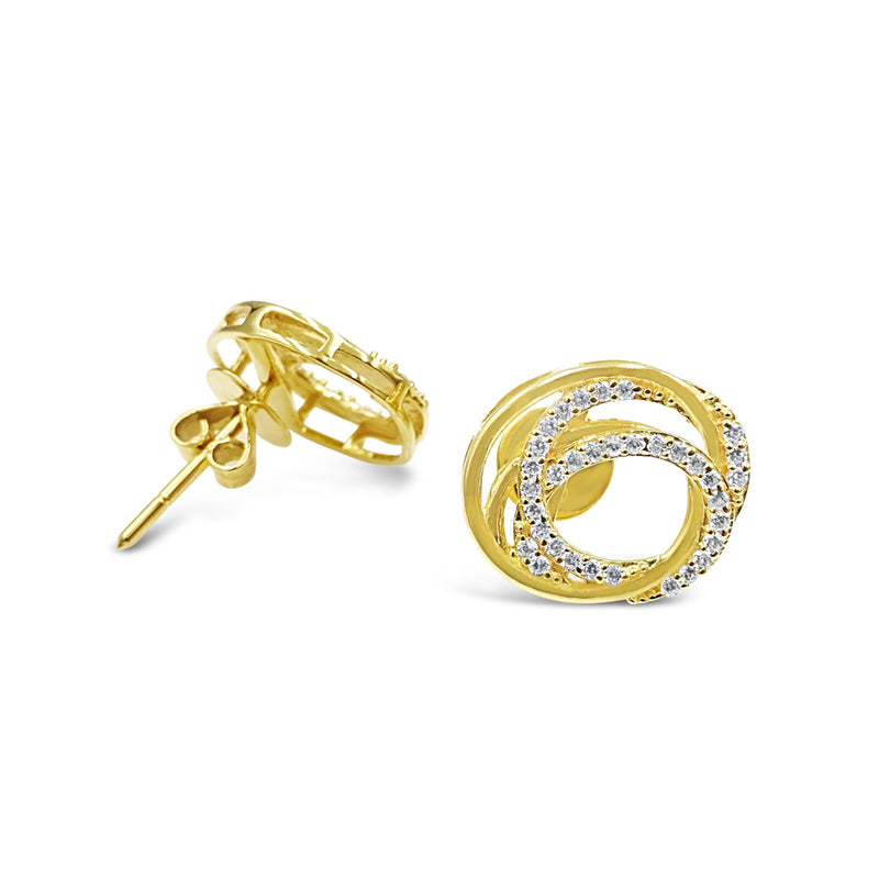 18ct Yellow Gold Ladies CZ Intertwined Circle Stud Earrings - Richard Miles Jewellers