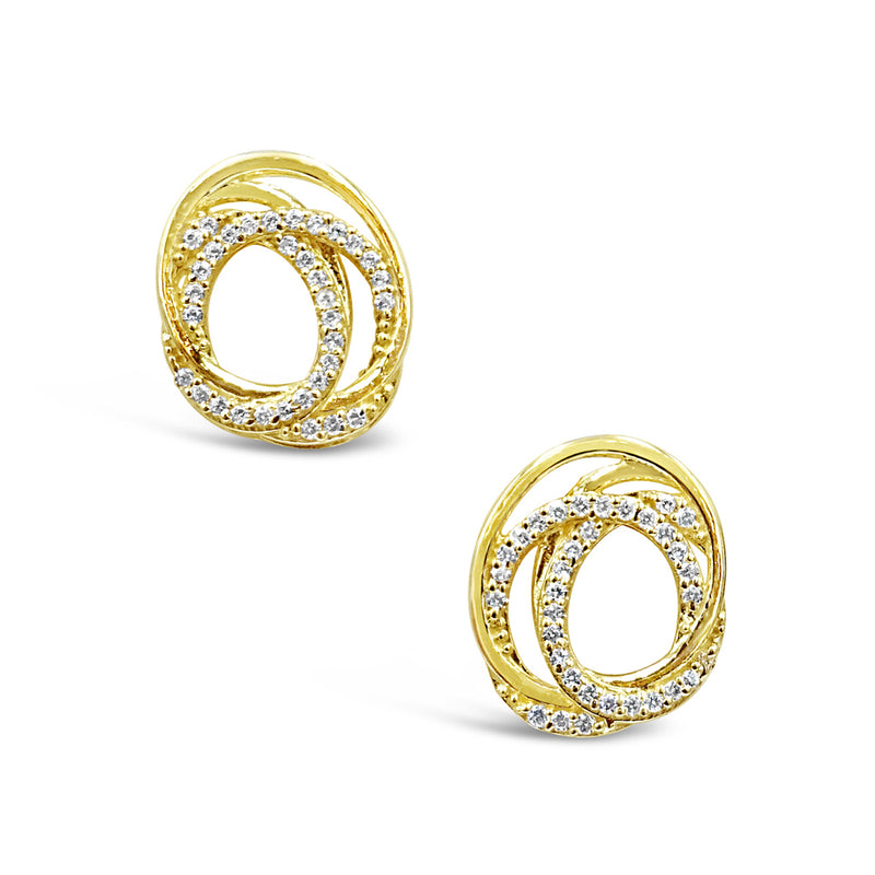 18ct Yellow Gold Ladies CZ Intertwined Circle Stud Earrings - Richard Miles Jewellers