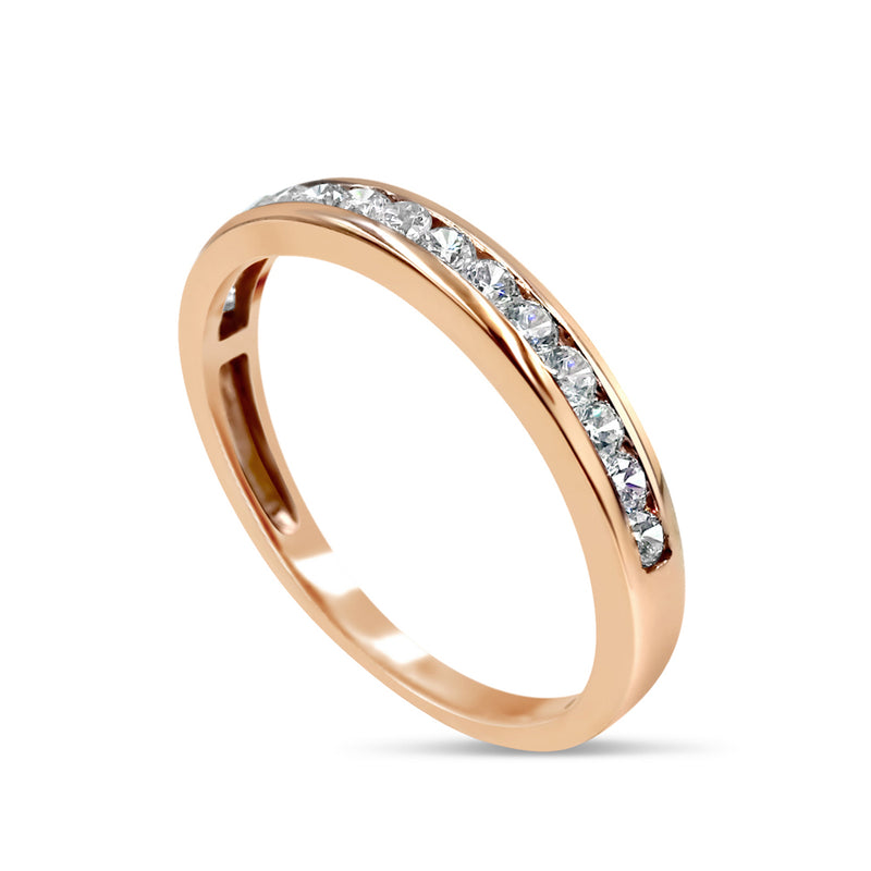 18ct Rose Gold Channel Set Cubic Zirconia Half Eternity Ring Size N 3mm 2g - Richard Miles Jewellers