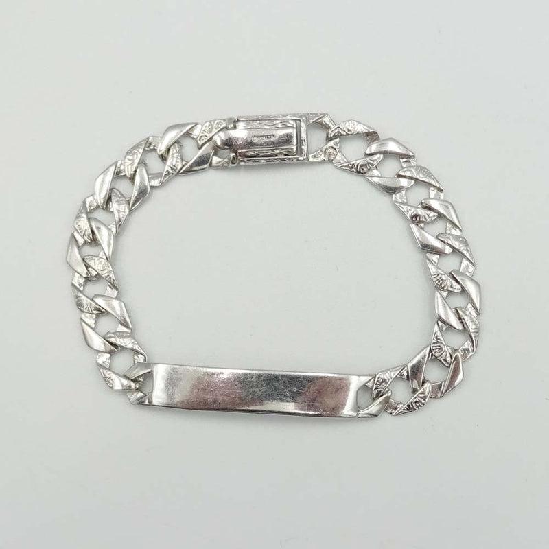 9ct White Gold Childrens Textured Curb ID Bracelet
