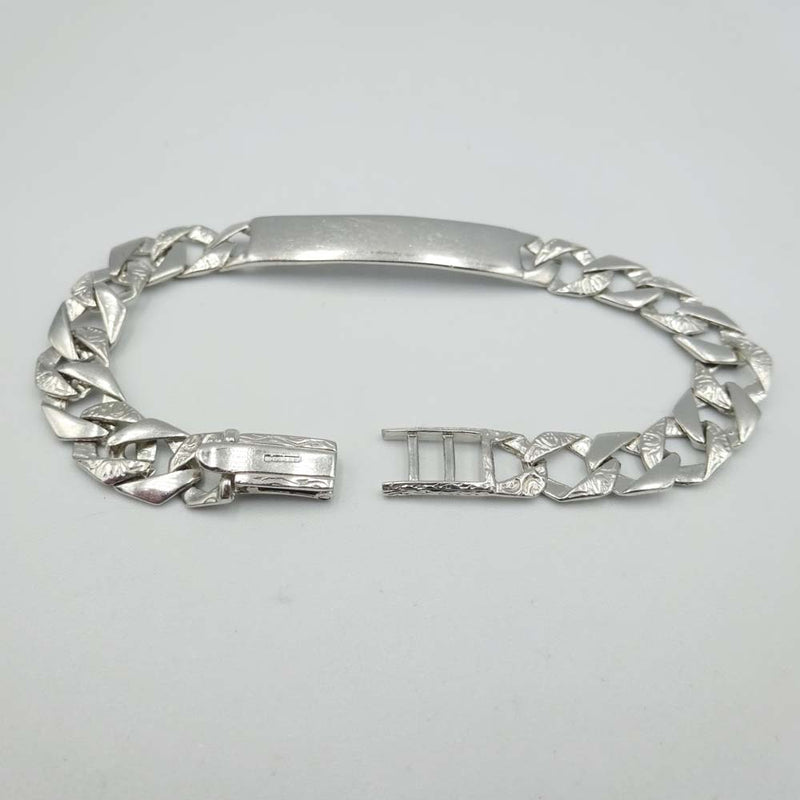 9ct White Gold Childrens Textured Curb ID Bracelet