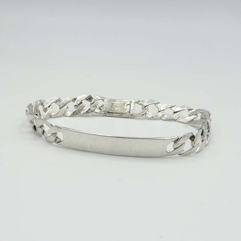 9ct White Gold Childrens Textured Curb ID Bracelet